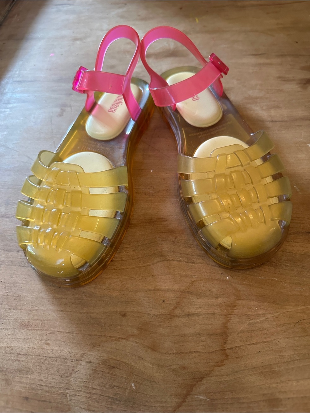 Melissa Girls Yellow Jelly Sandals with Pink Ankle Strap
